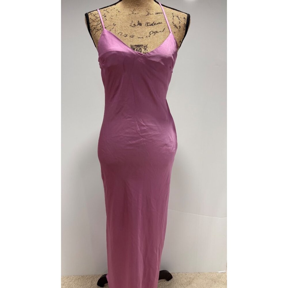 Pink Maxi Slip Dress With Spaghetti Straps & Criss-Cross Back Form Fitting S - Picture 3 of 12